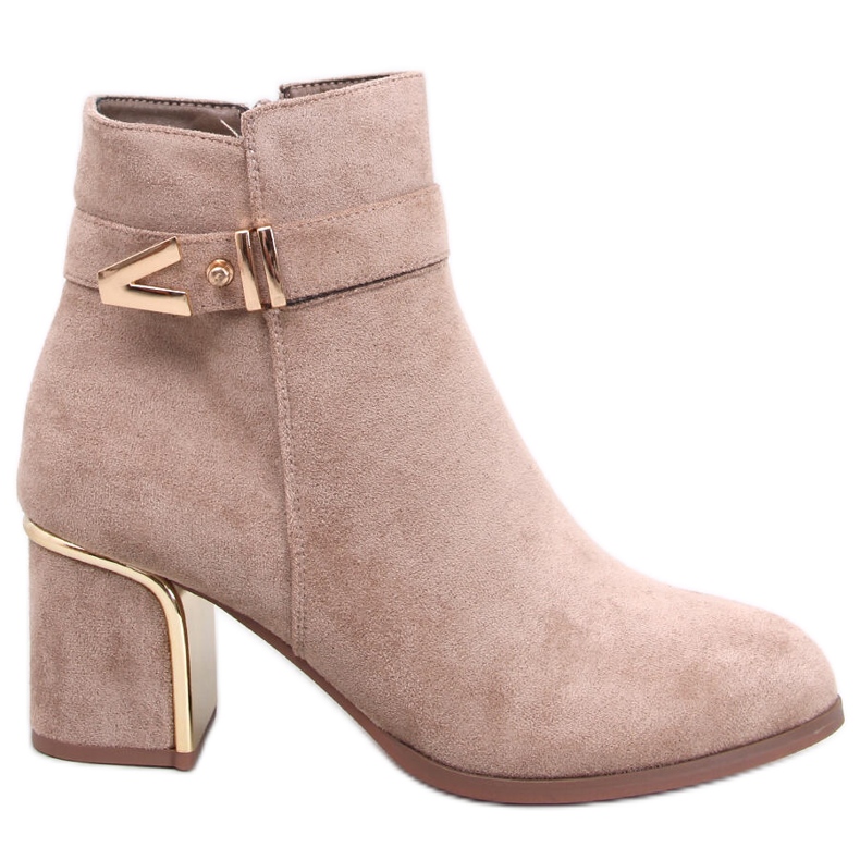 Eleganta Khalia Khaki högklackade ankelboots beige