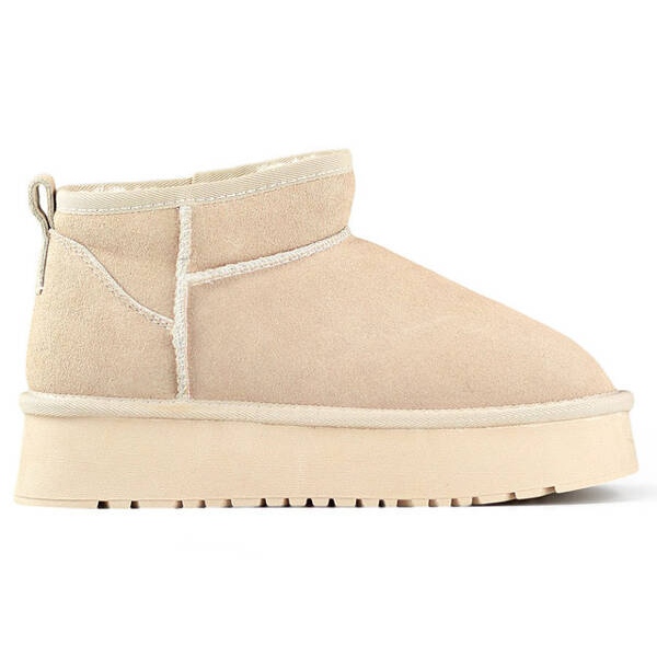 Ankelstövlar i läder för kvinnor, snökängor i mocka, beige XF-159L.BE