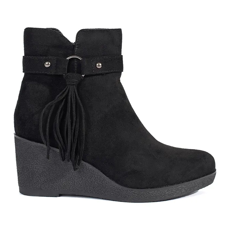 Svarta mockakängor för kvinnor med fransar