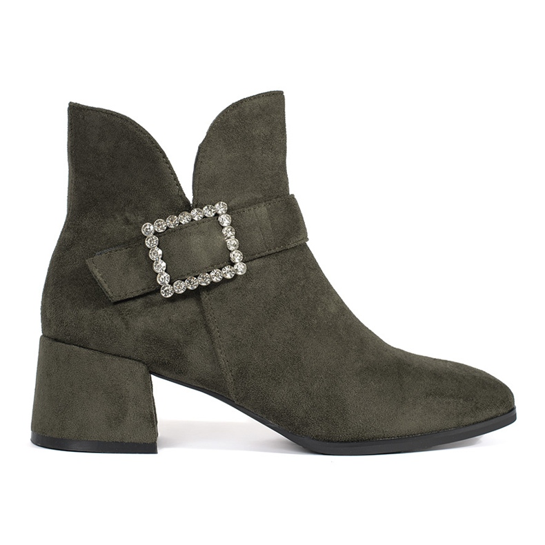 Mörkgröna damstövlar i mocka med silverspänne