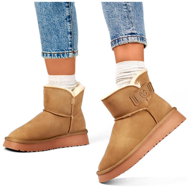 Slip-on snökängor i mocka för kvinnor, beige 25-97951BE