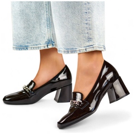 Högklackade damskor med dekoration, svart 24-58242B