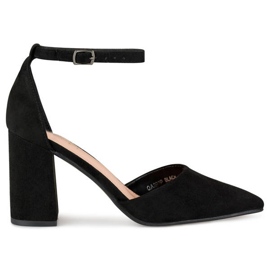 Svarta högklackade pumps med ankelfäste QA203B
