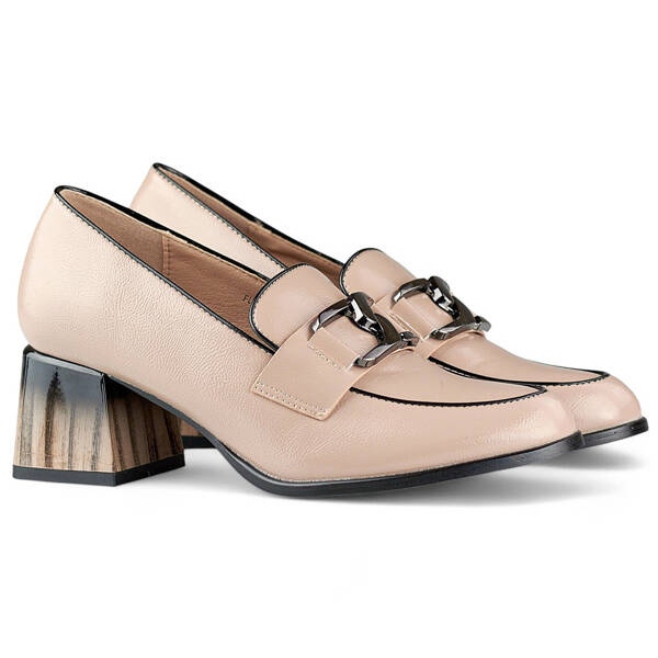 Lågklackade damskor, patentbeige loafers GD-FL477D.BE