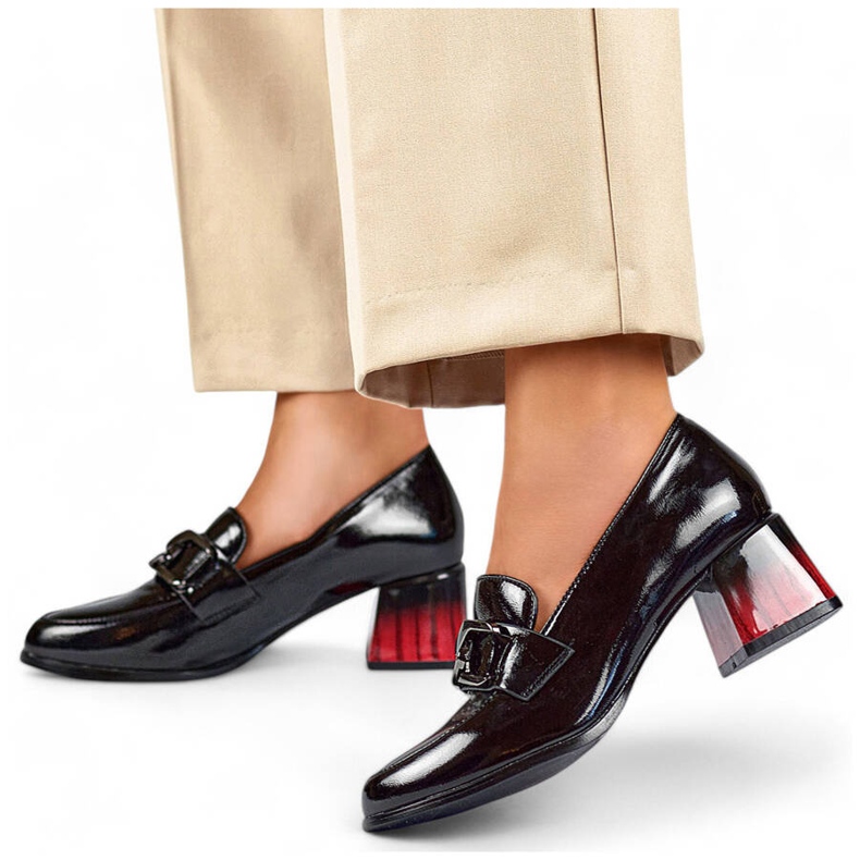 Eleganta lackskor för kvinnor med hög klack, svart GD-FL477-B