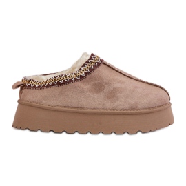 Plattform Snow Boots Med Broderi, Mörk Beige Tamilda