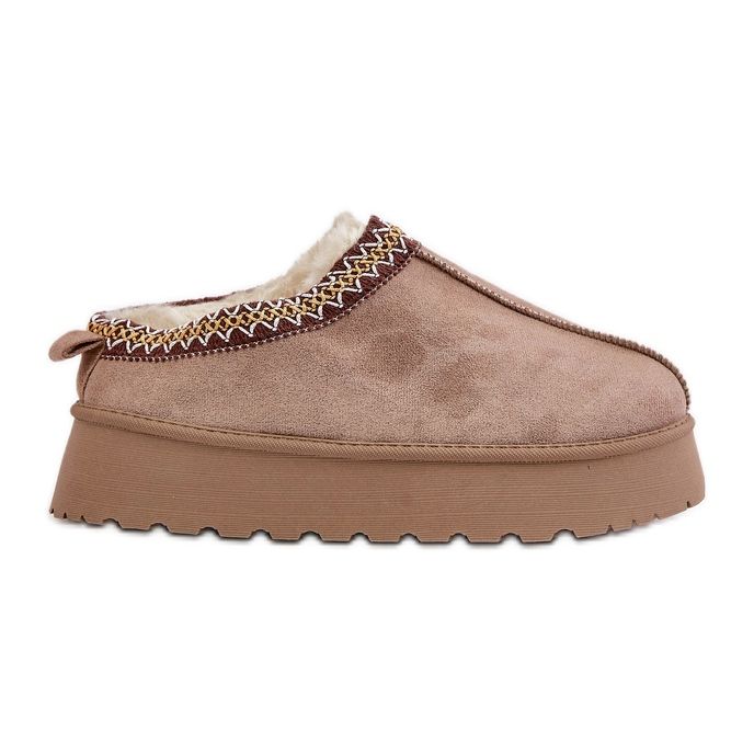 Plattform Snow Boots Med Broderi, Mörk Beige Tamilda