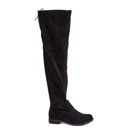 Over-the-knee plattklackade stövlar av eko-mocka, Black Linnithia svart