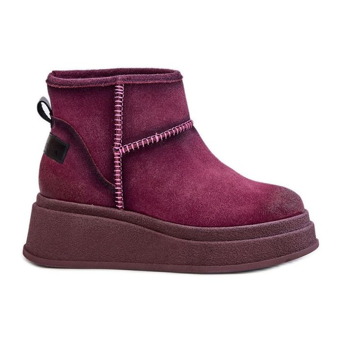 Snöskor i lädermocka på plattform och kil Maciejka 06769-23 Burgundy röd