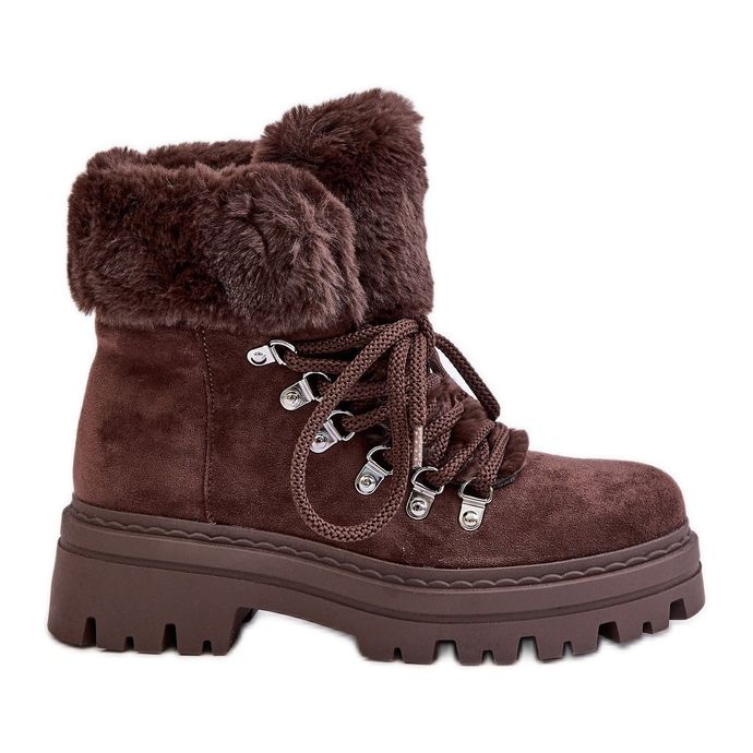 Snörstövlar för kvinnor med päls, mörkbrun Vminia