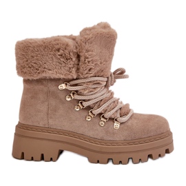 Snörfångare för kvinnor med päls, mörkbeige vaminia