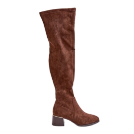 Knähöga stövlar i eko-mocka, Brown Galadi brun