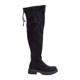 Over-the-knee boots med platt klack av eko-mocka, Black Arkelia svart