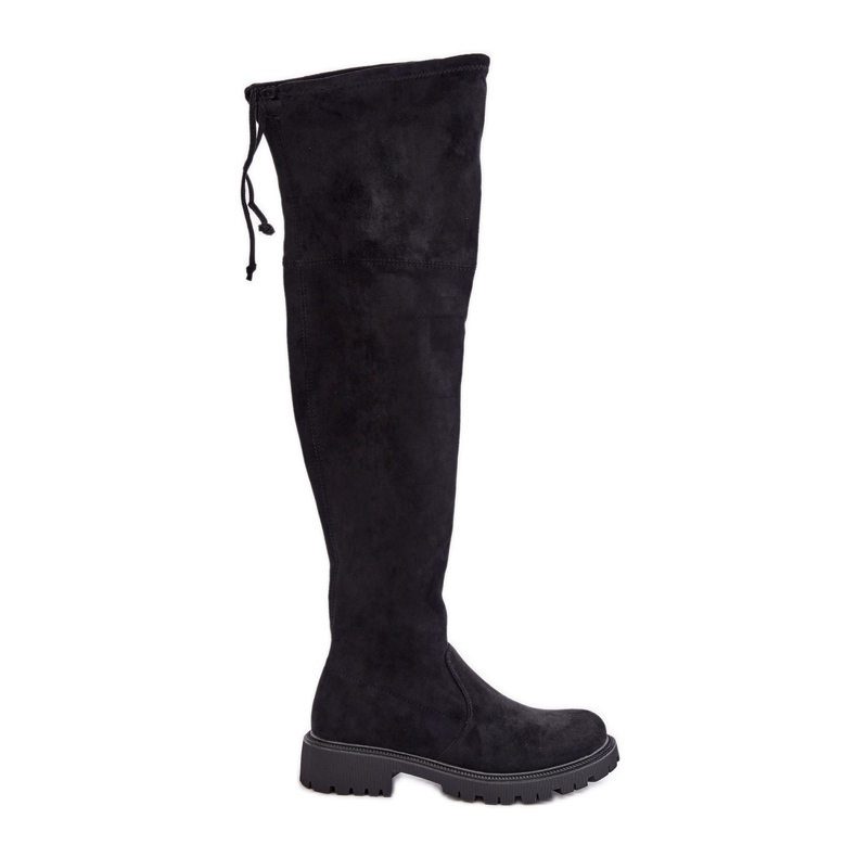 Over-the-knee boots med platt klack av eko-mocka, Black Arkelia svart