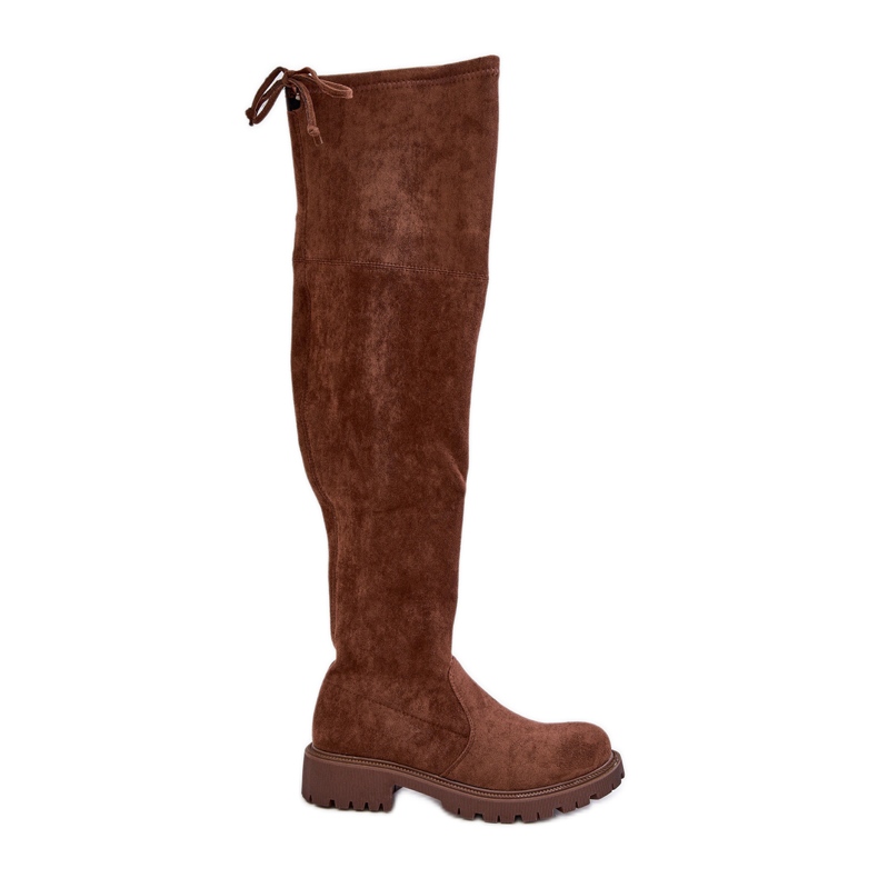 Over-the-knee boots med platt klack av eko-mocka, brun Arkelia