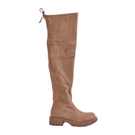 Over-the-knee boots med platt klack av eko-mocka, Beige Arkelia