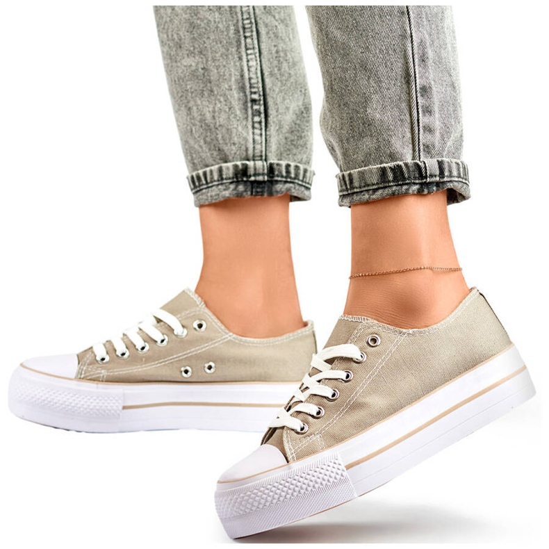 Sneakers med låg plattform för kvinnor, grå QY832-36D.G