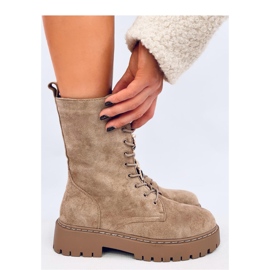 Centro Khakisuede snörstövlar med fluga - Inello beige