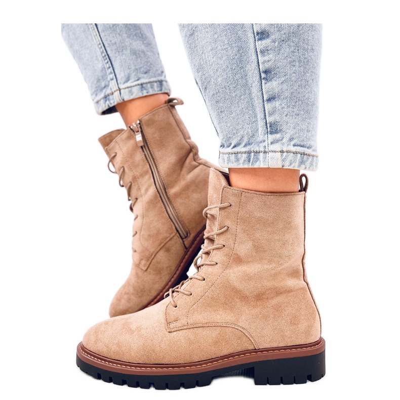 Kaki mocka snörstövlar beige