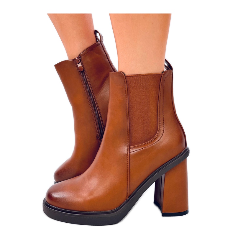 Camel Chelsea boots med hög klack brun