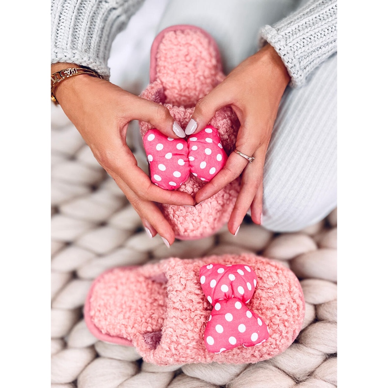 Barn laxtofflor med rosett rosa