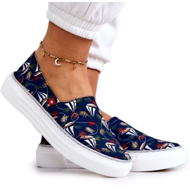 Damsneakers Slip On Memory Foam Big Star JJ276016 Marinblå