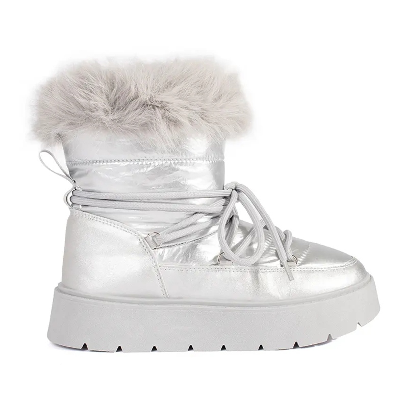 Silversnöskor för kvinnor med päls på tjock sula silver-