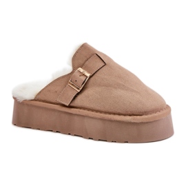 Damtofflor isolerade med päls FA-185, mörkbeige