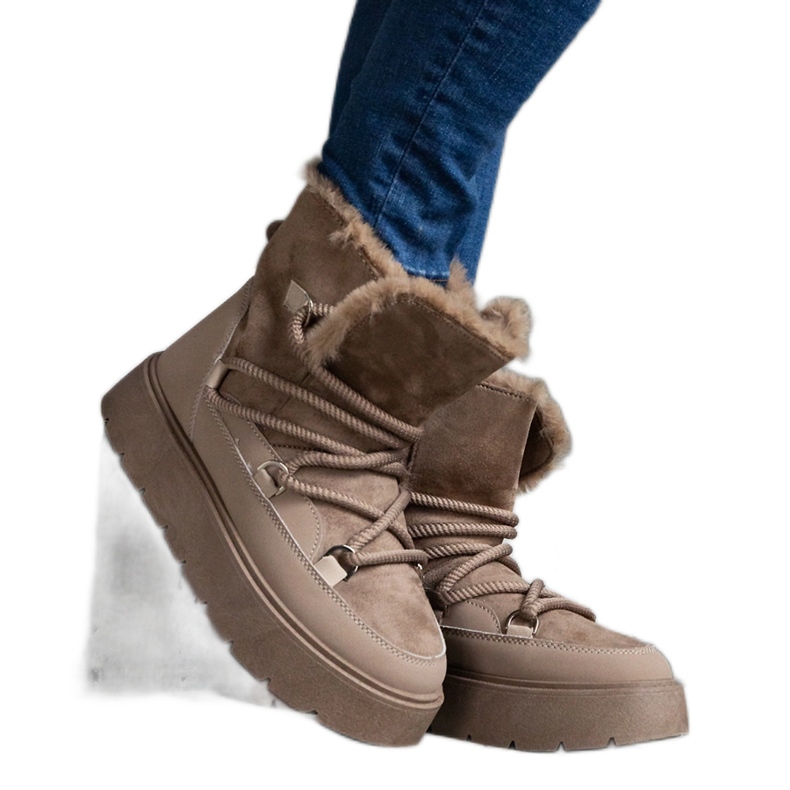 Mörkbeige plattformssnöskor för kvinnor med pälsfoder