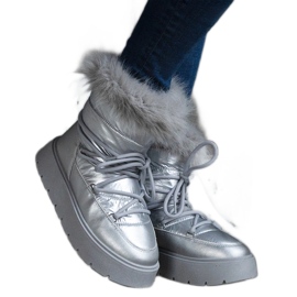 Silverisolerade snöstövlar för kvinnor med päls