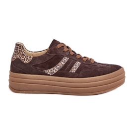 Zazoo N1176 Sneakers i mocka på leopardplattformen, choklad brun