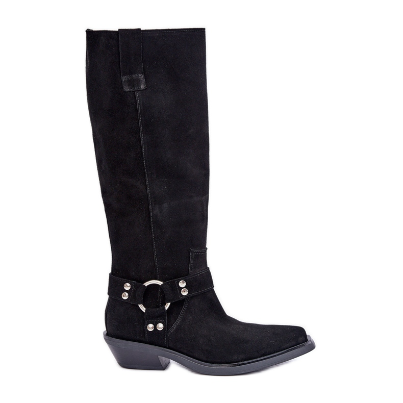 Cowboystövlar i mocka på låga klackar med dekoration Zazoo 3656 Svart