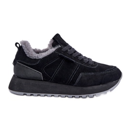 Sneakers i mocka dam med päls och glänsande element Big Star OO274580 Hi-Poly System Black svart