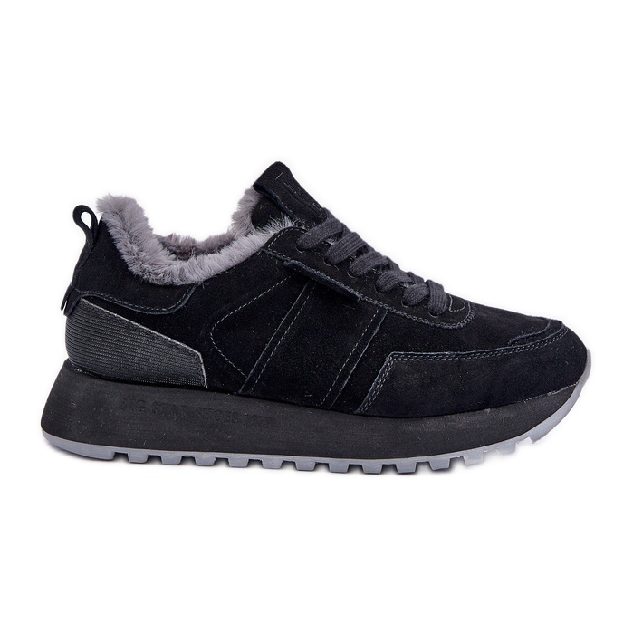 Sneakers i mocka dam med päls och glänsande element Big Star OO274580 Hi-Poly System Black svart