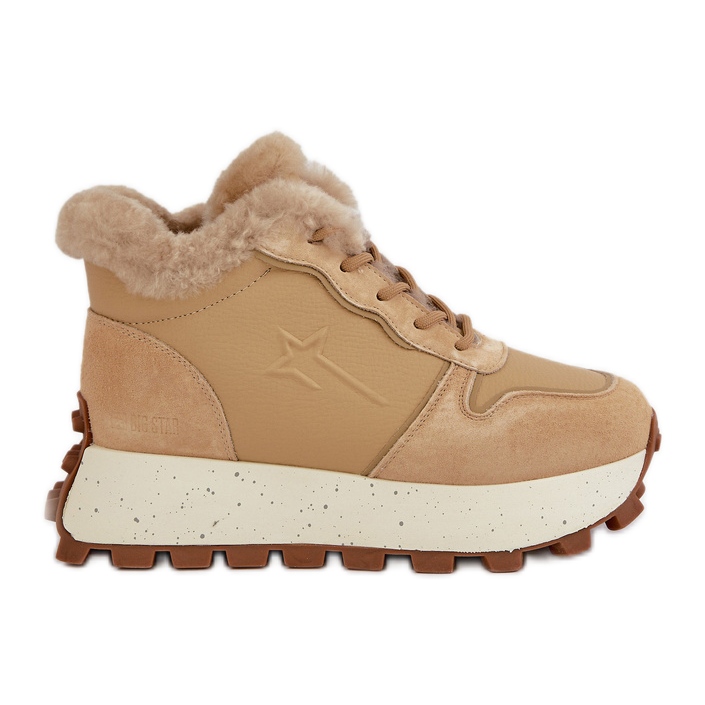 Läder Trapper Sneakers för kvinnor med päls på Big Star Platform OO274A330 Beige