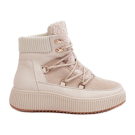 Låga snöstövlar för kvinnor på plattform, ljusbeige