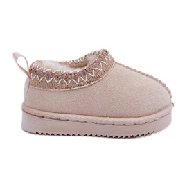 Barnsnöskor på plattformen, fodrad med päls, ljus beige