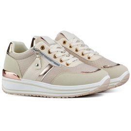 Damsportskor, beige glitter sneakers 9053-SP-BE