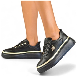 Damsportskor i läder på plattformen, svarta GD-XF120C-B