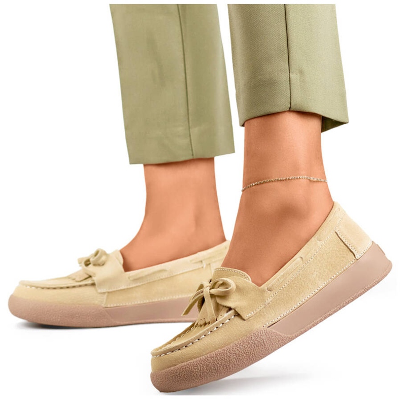 Skinnmockasiner för kvinnor med rosett, beige Goodin GD-SW4005BE