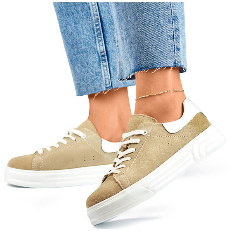 Goodin Beige sportskor i läder för dam GD-XF-113BE