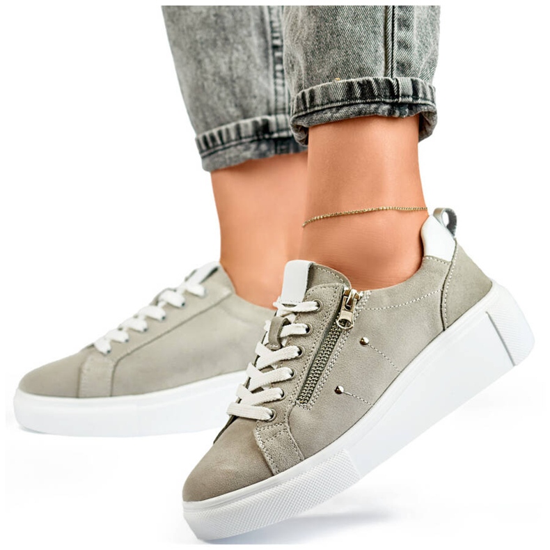 Goodin Damsportskor i läder på plattformen, grå GD-LX1001G