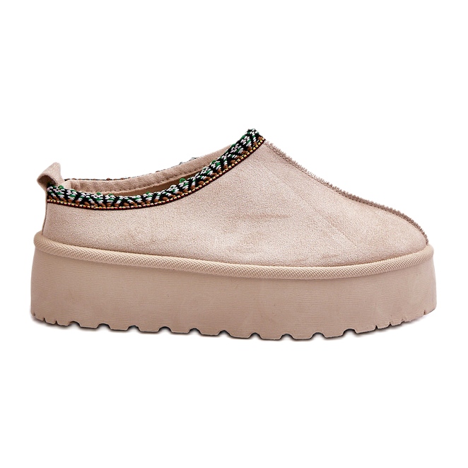 Damtofflor med broderi, ljusbeige