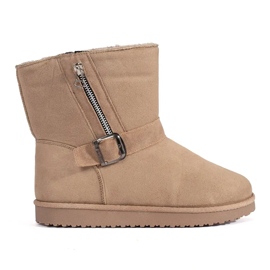 Ljusbeige snöstövlar för kvinnor med dekorativt spänne och dragkedja