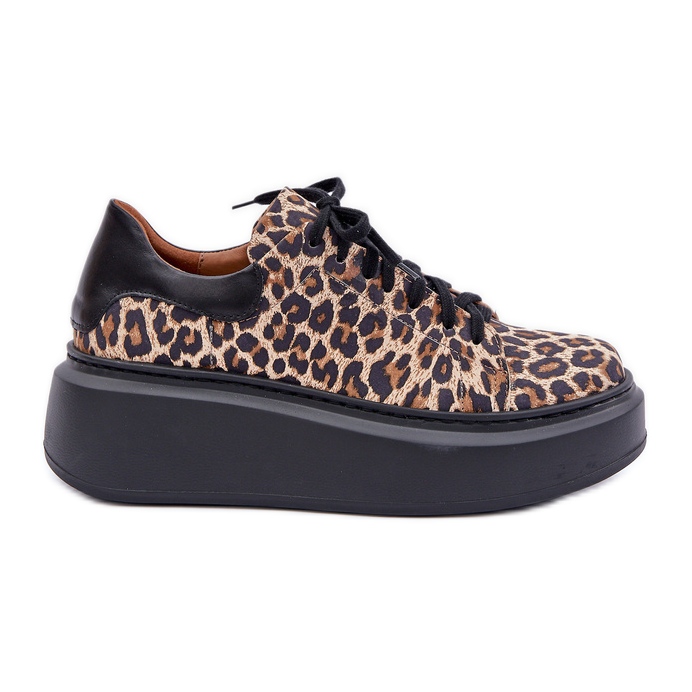 Leopard Leopard Läder Platform Sneakers Zazoo 3346 Brun-Svart