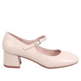 Beige högklackade pumps i Mary Jane-stil