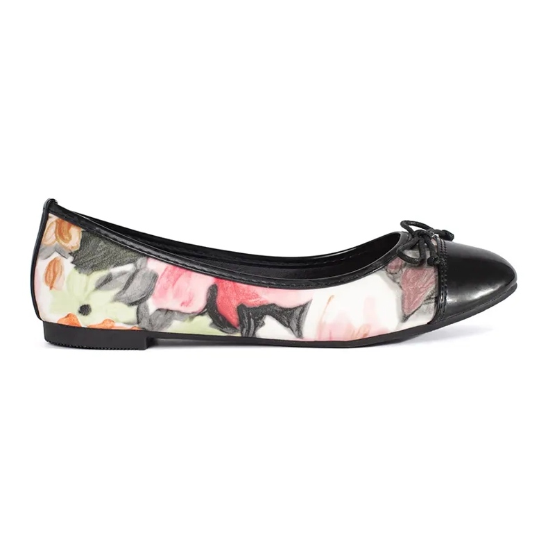 Blommiga balettlägenheter för kvinnor med rosett svart