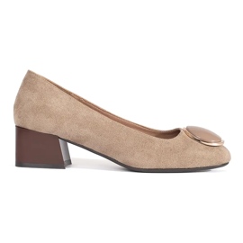 Sergio Leone Beige mocka dam högklackade pumps med dekoration