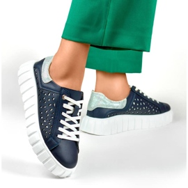 Plattformsskor i perforerat läder, marinblå GD-XF72N