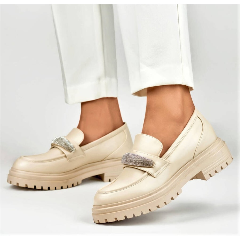 Dam loafers med strass, beige 7961BE